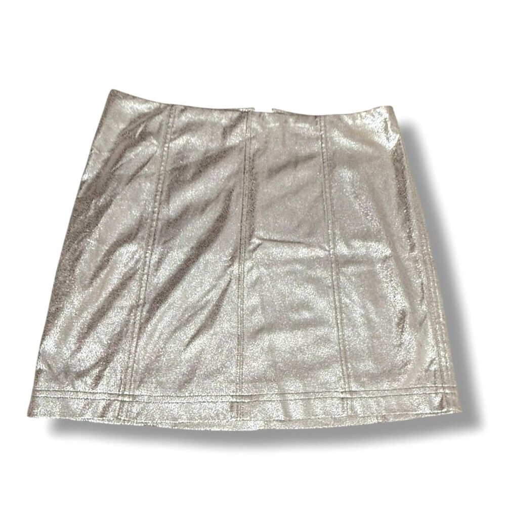 NWT Free People Vegan Suede Metallic Silver Shimmer Mini Skirt Women's Size 12